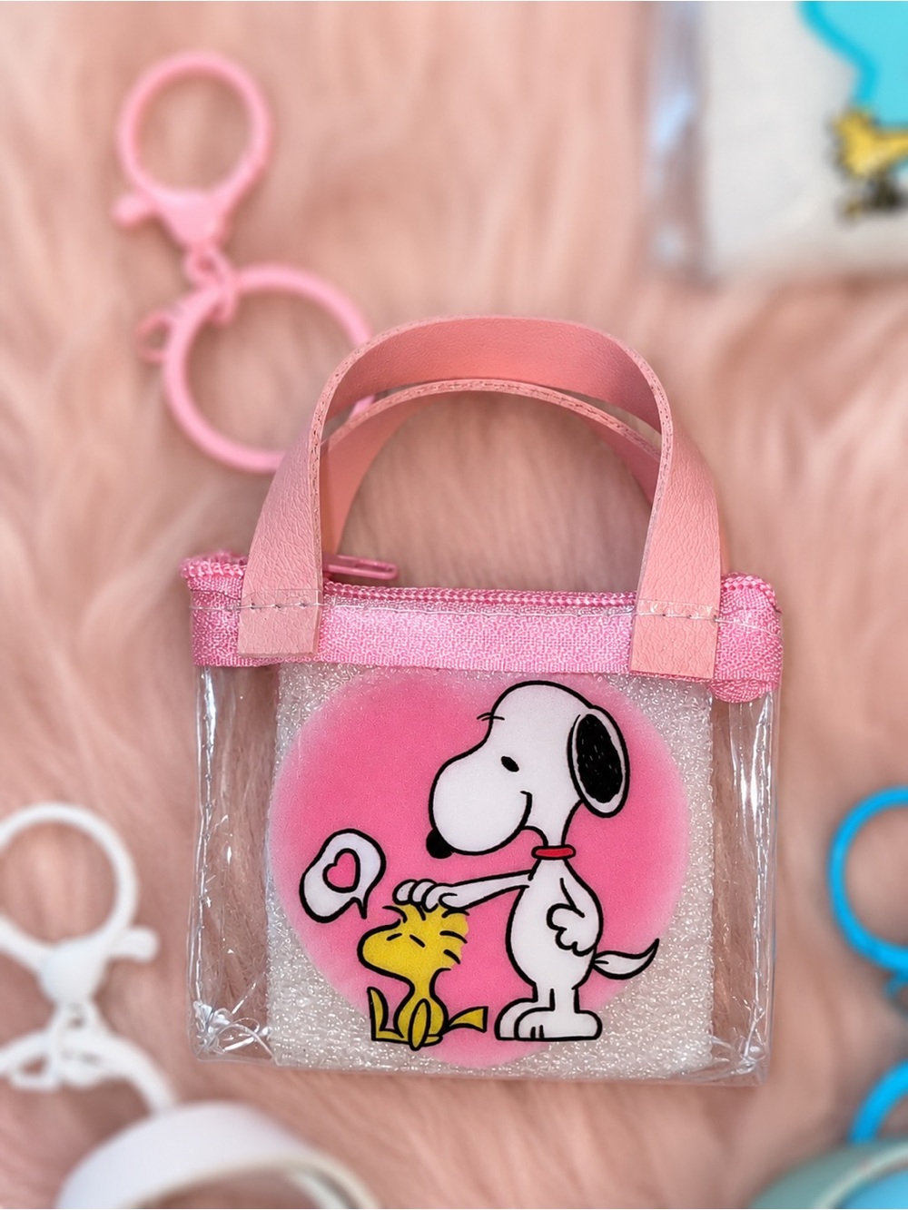 Peanuts Pink Clear Mini Tote with Snoopy & Woodstock
